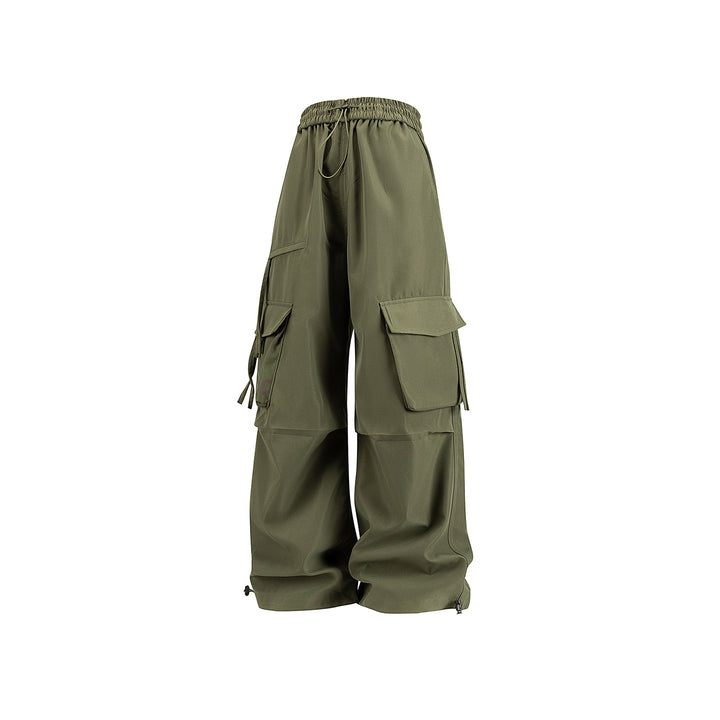 Damen Weite Cargo‑Hose im Baggy‑Cut mit elastischem Tunnelzugbund, Klapp‑Utility‑Taschen und verstellbarem Beinabschluss Mune Fashion