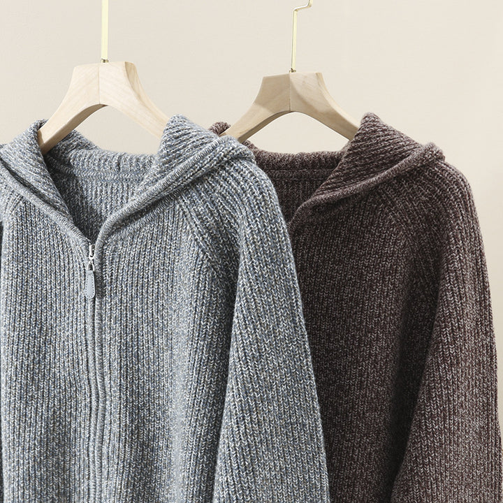 Women's chunky knit hoodie with full zipper and raglan sleeves Mune Fashion