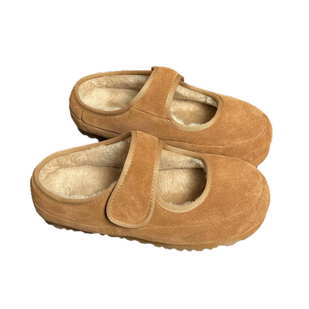 Women's Cozy Velour Mary Jane Slippers with Teddy Lining and Velcro Mune Fashion