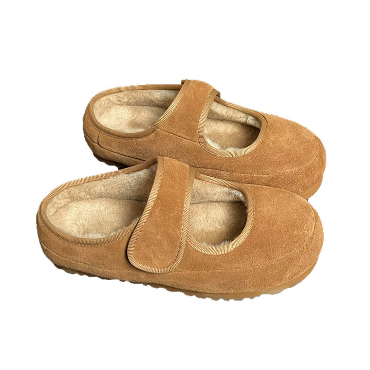 Women's Cozy Velour Mary Jane Slippers with Teddy Lining and Velcro Mune Fashion