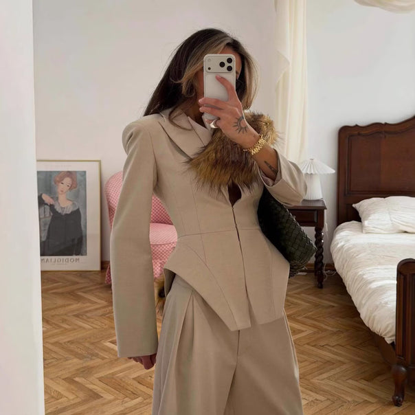 Women's High-waisted Straight Cut Trousers with Crease and Side Pockets Mune Fashion