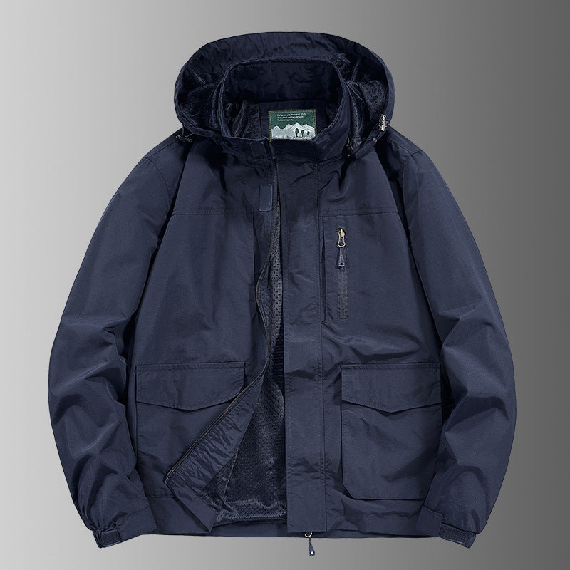 Men's Hooded Outdoor Jacket with Breathable Mesh Lining, Water-Repellent Ripstop Shell & Concealed Front Zipper Mune Fashion