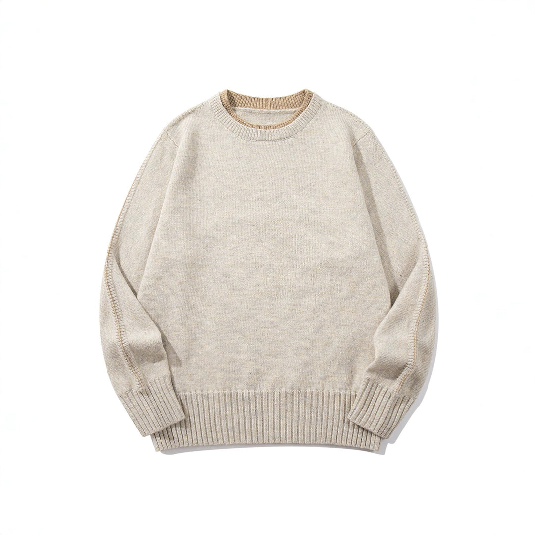 Unisex Fine Knit Round Neck Sweater with Wide Ribbed Cuff and Dropped Shoulder Mune Fashion