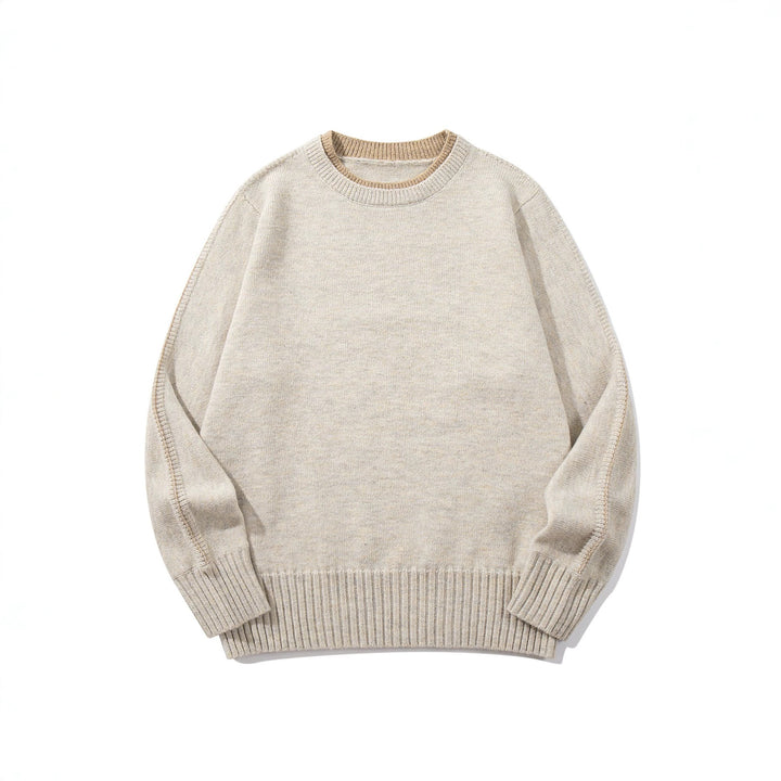 Unisex Fine Knit Round Neck Sweater with Wide Ribbed Cuff and Dropped Shoulder Mune Fashion