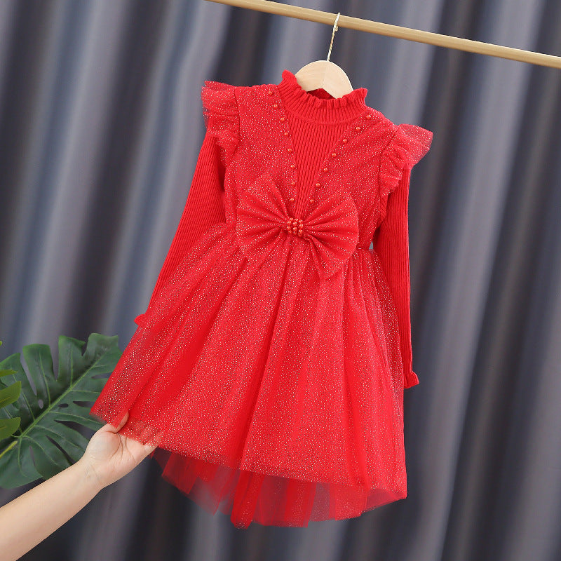 Girls Festive Tulle Dress with Sequins and Bow Detail Mune Fashion