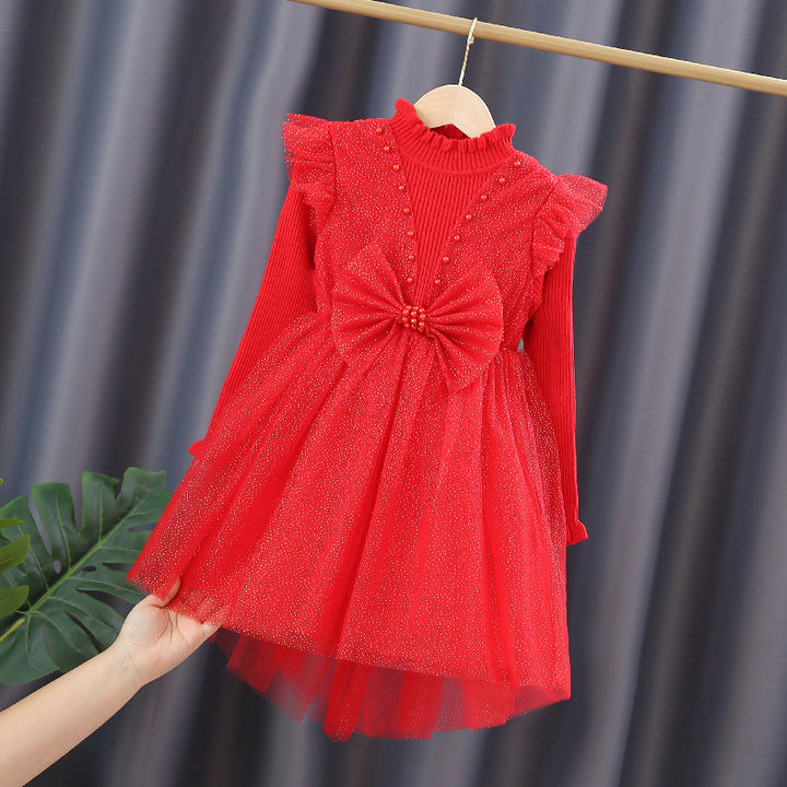 Girls Festive Tulle Dress with Sequins and Bow Detail Mune Fashion