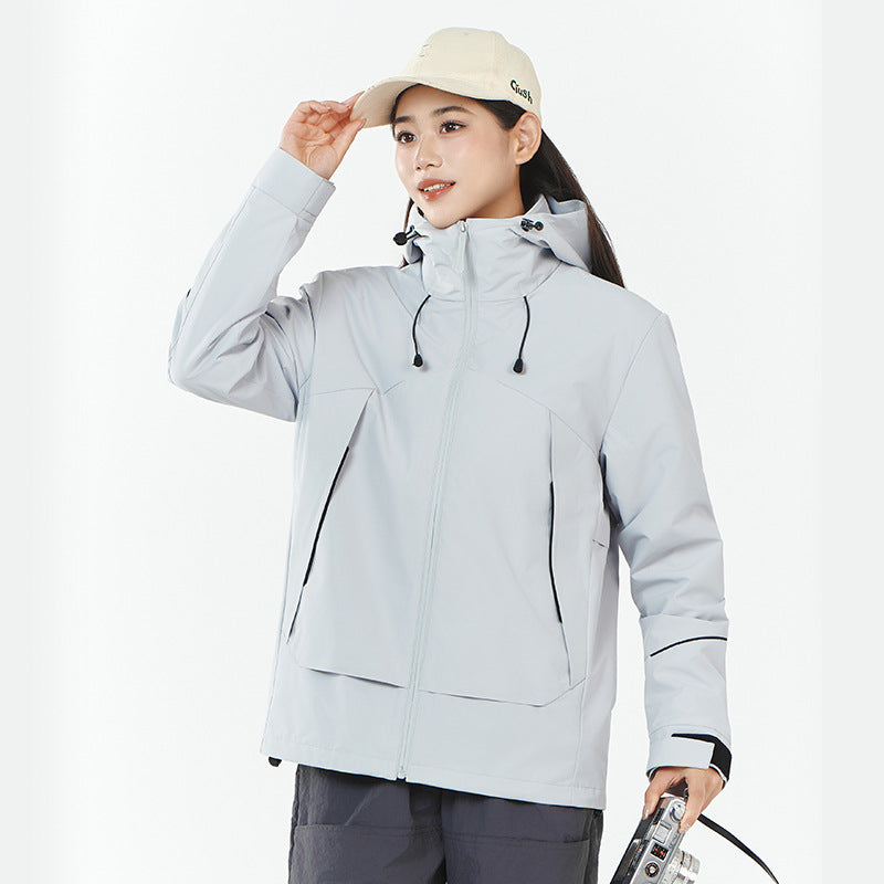 Women's Lightweight Wind and Water Repellent Softshell Trekking Jacket with Adjustable Hood Mune Fashion