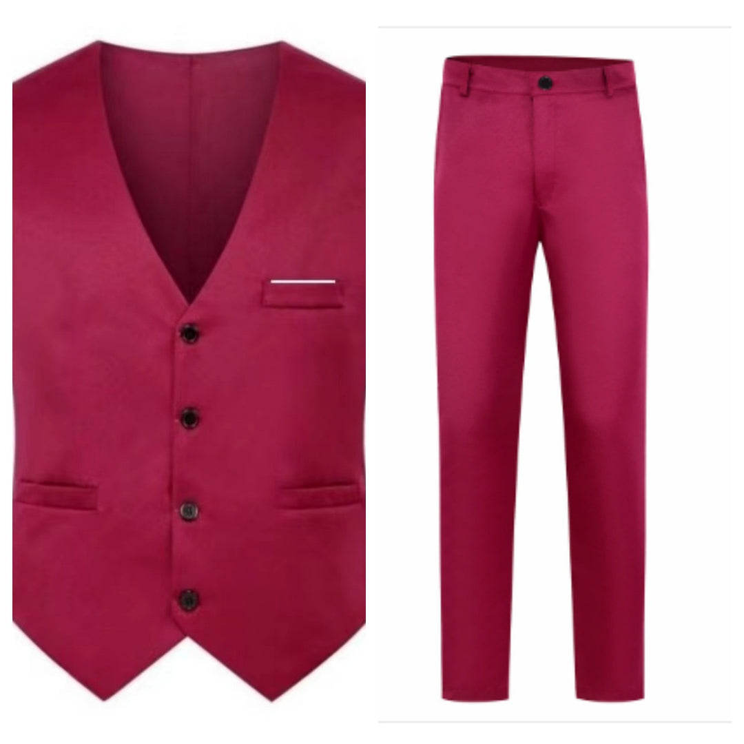 Men's elegant satin vest with V-neck and slim-fit suit trousers Mune Fashion