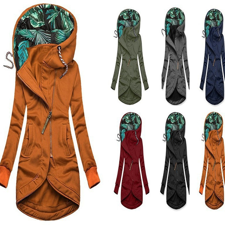 Women asymmetrical hooded parka with lined tropical print hood Mune Fashion
