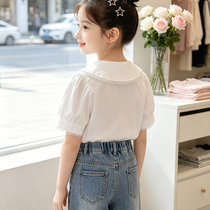 Girls blouse with elegant collar and lace embellishment Mune Fashion