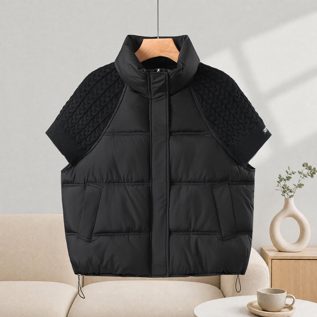 Ladies quilted vest in cape look with cable knit shoulder insert and high stand-up collar Mune Fashion