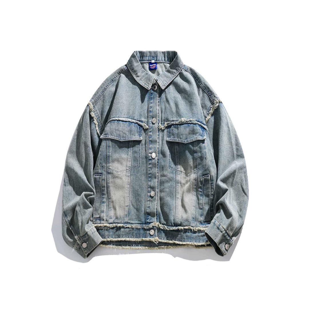 Unisex Oversize Denim Jacket with Fringe Finishes and Utility Pockets Mune Fashion