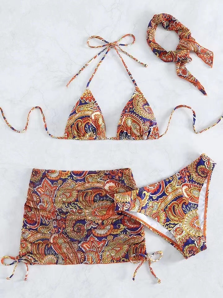 Women's Bikini Set with trendy paisley pattern and adjustable skirt Mune Fashion