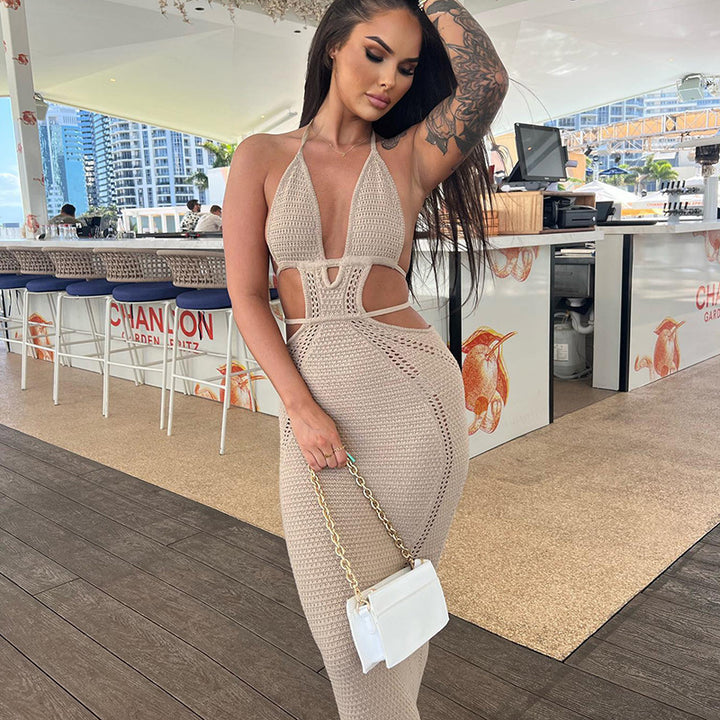 Women's Maxi Beach Dress with Innovative Cut-Out Design