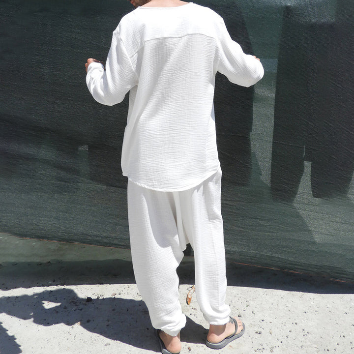 Men's Lightweight Cotton Gauze Leisure Set with Tunic and Harem Pants Mune Fashion