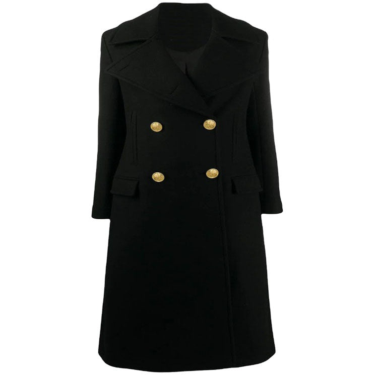 Women Double-breasted Coat in Military Look with Golden Decorative Buttons Mune Fashion