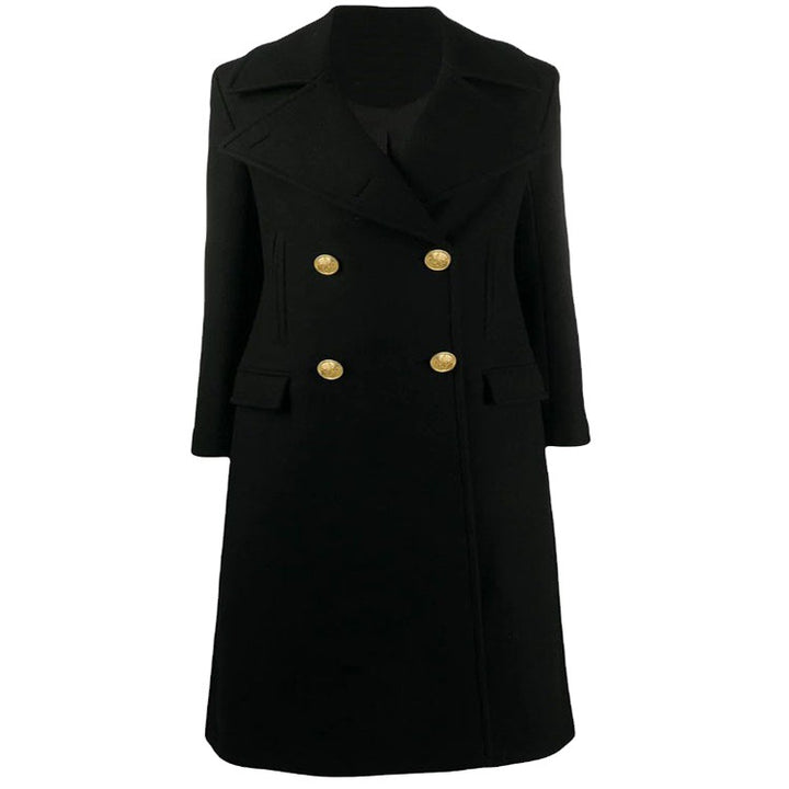 Women Double-breasted Coat in Military Look with Golden Decorative Buttons Mune Fashion