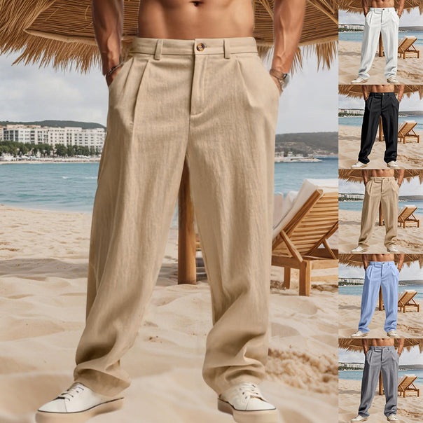 Men's elegant pleated trousers made of lightweight cotton blend with straight cut and belt loops Mune Fashion