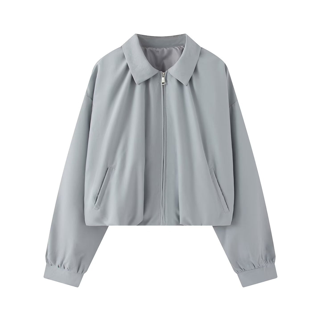 Women's short jacket in cropped bomber style with Kent collar, softshell look and elastic cuffs Mune Fashion
