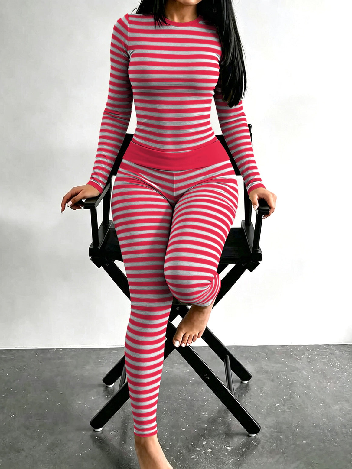 Women Figure-Flattering Stretch Lounge Set with Long Sleeve Top and High-Waisted Leggings Mune Fashion
