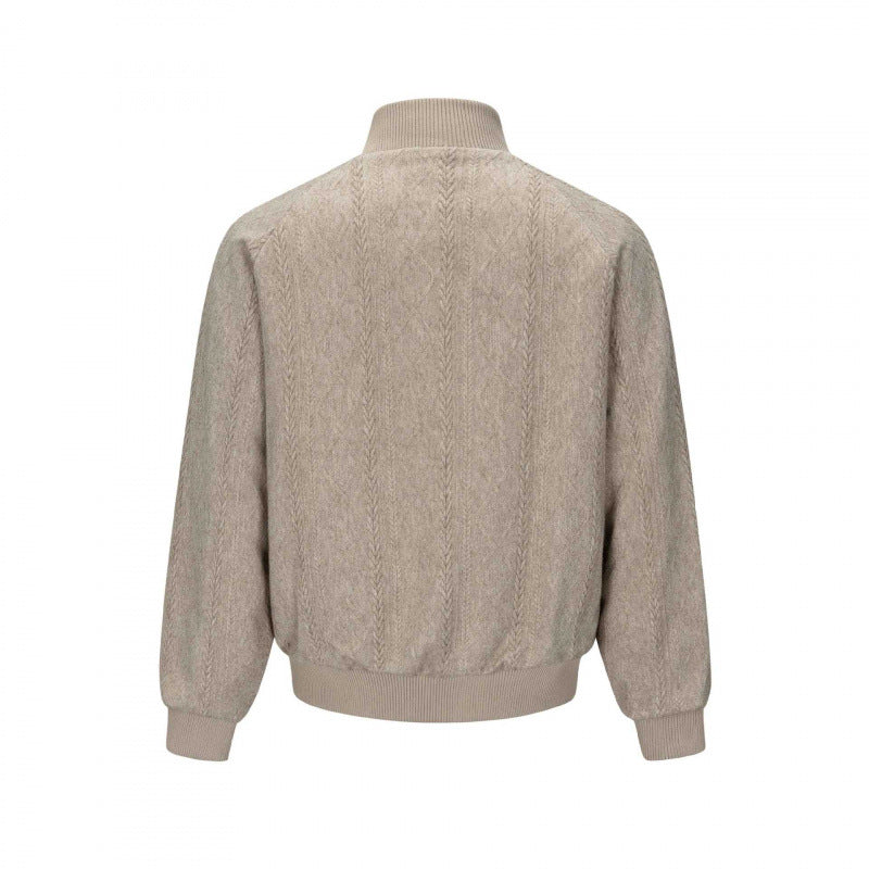 Men's knit bomber-style zip jacket with cable pattern and stand-up collar Mune Fashion