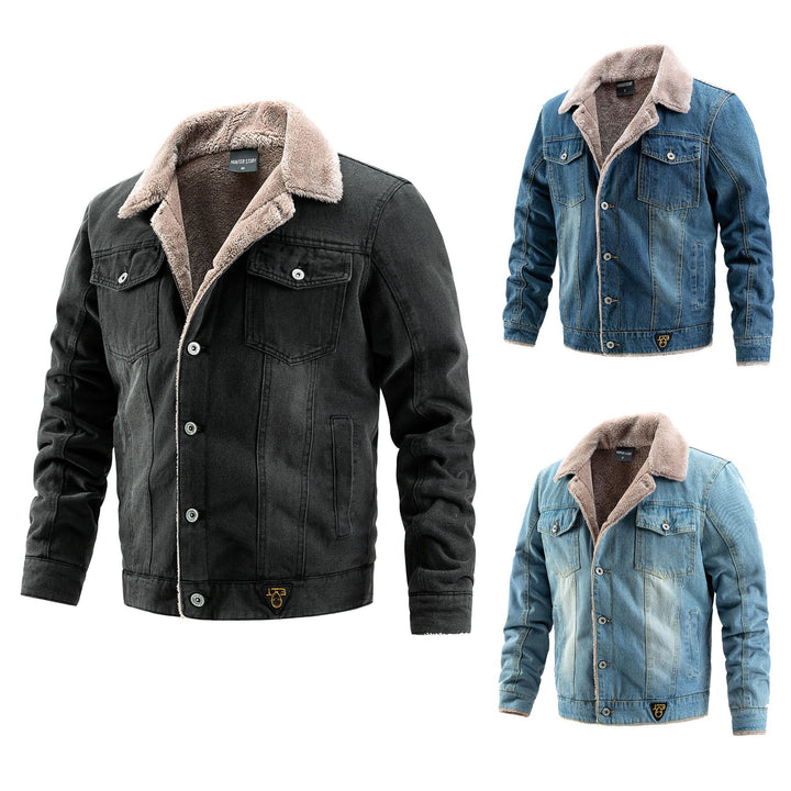 Men's Robust Denim Trucker Jacket with Sherpa Lining and Teddy Collar Mune Fashion