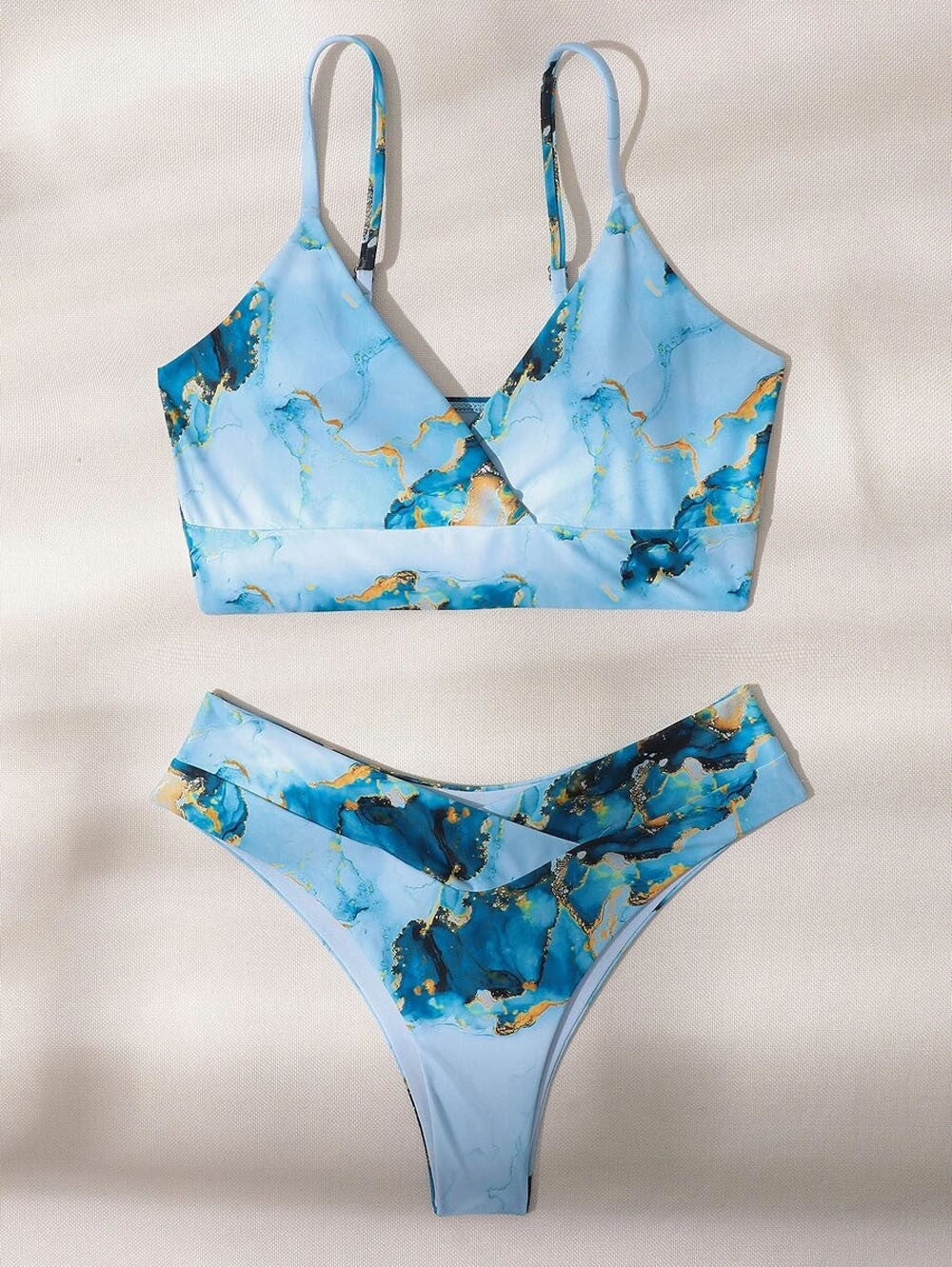 Women's High-Cut Bikini Set with Stylish Marble Print Mune Fashion