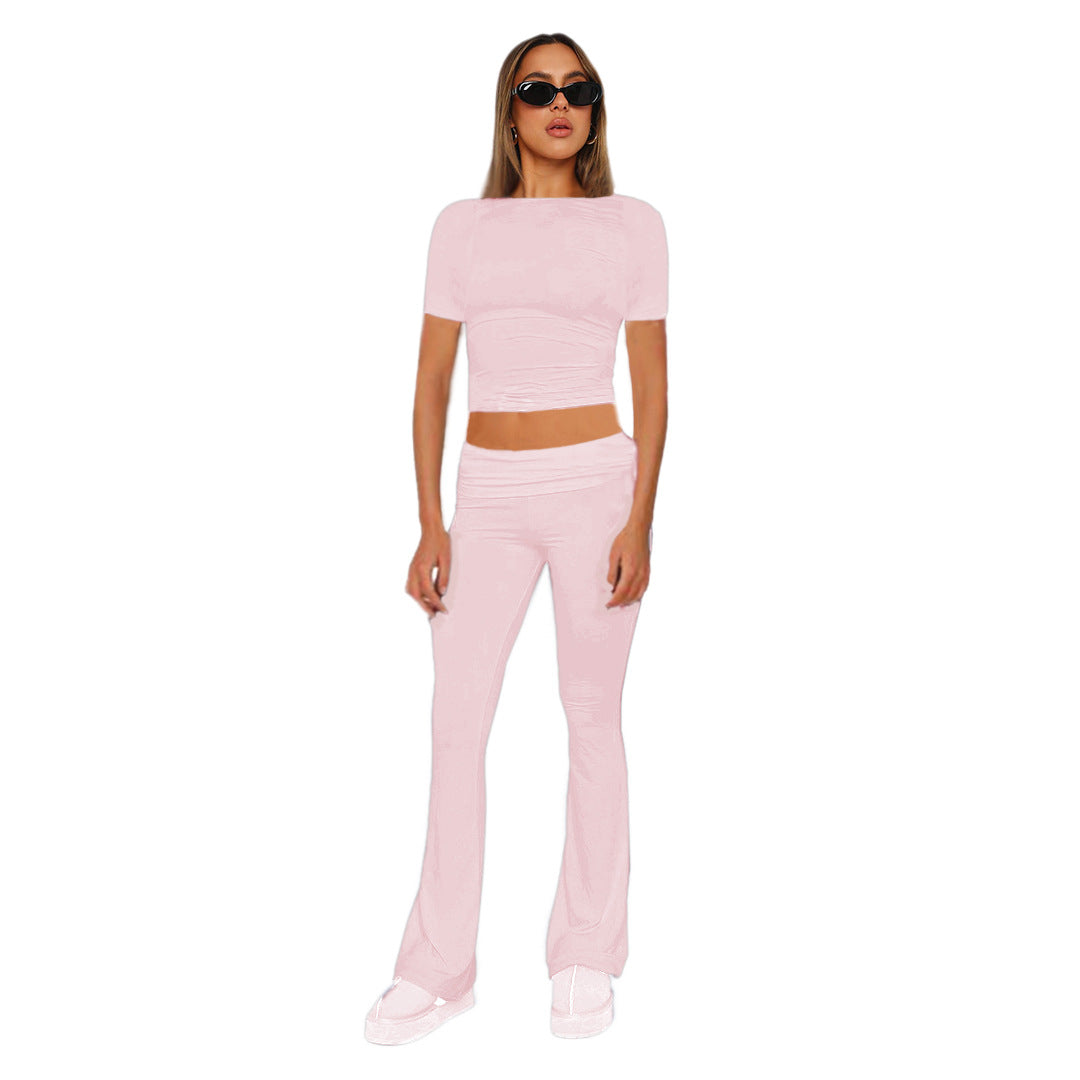 Ladies high waist yoga pants with wrap waistband, flared leg and stretch quality Mune Fashion