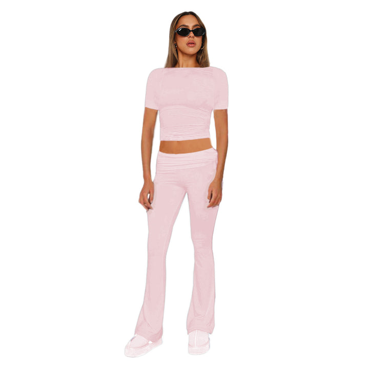 Ladies high waist yoga pants with wrap waistband, flared leg and stretch quality Mune Fashion