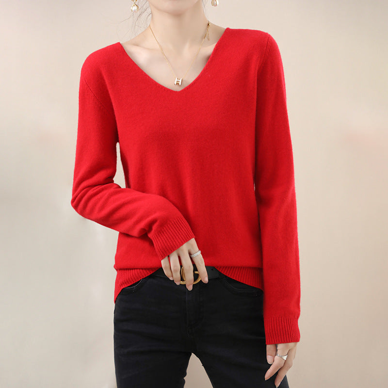 Ladies V-neck pullover in cashmere look with casual fit and ribbed cuffs Mune Fashion