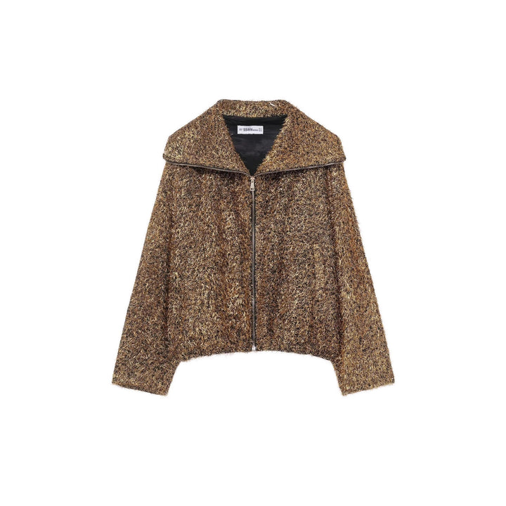 Women's cropped glitter cardigan with zipper and wide shawl collar Mune Fashion