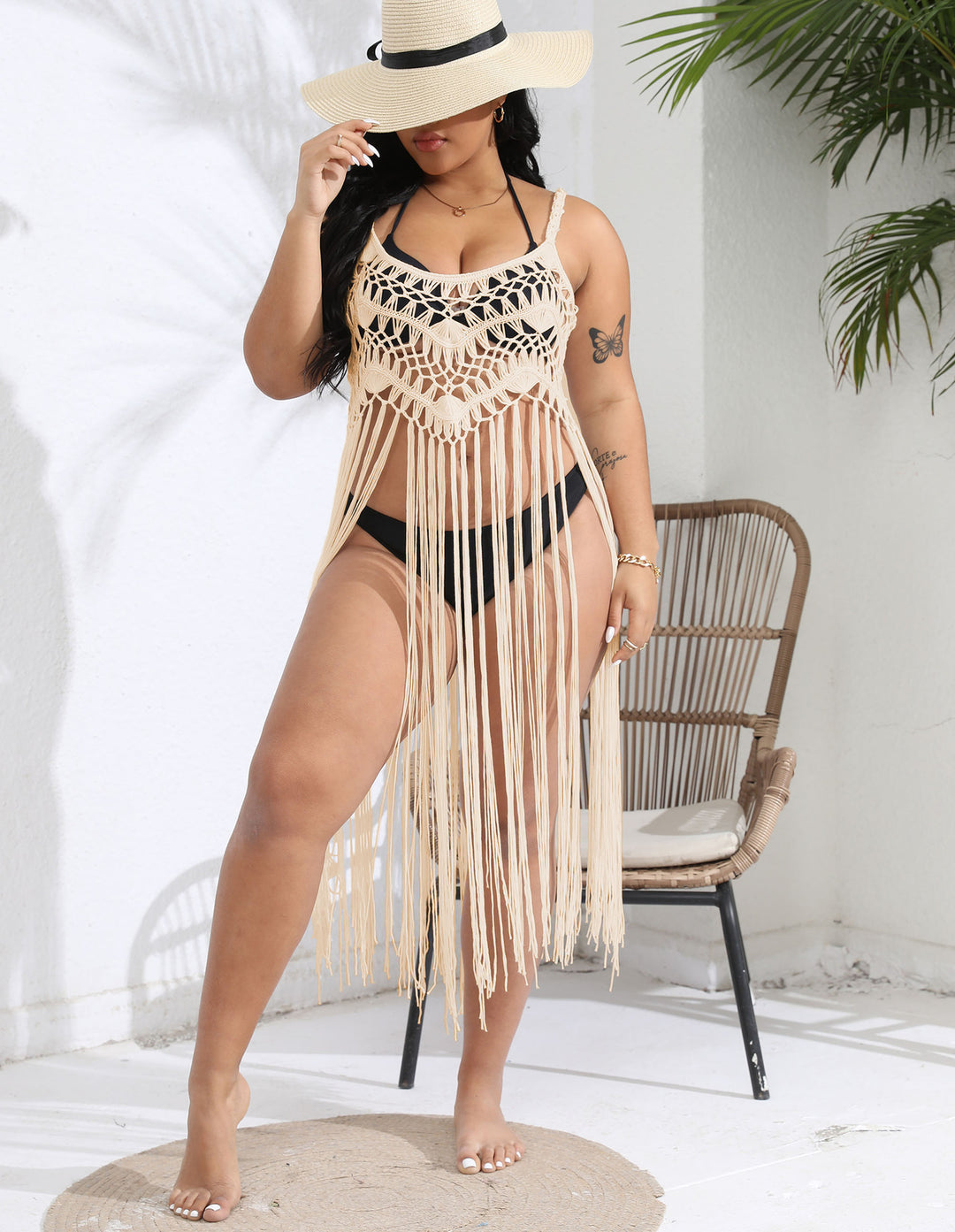 Women crocheted beach cover-up with fringed design Mune Fashion