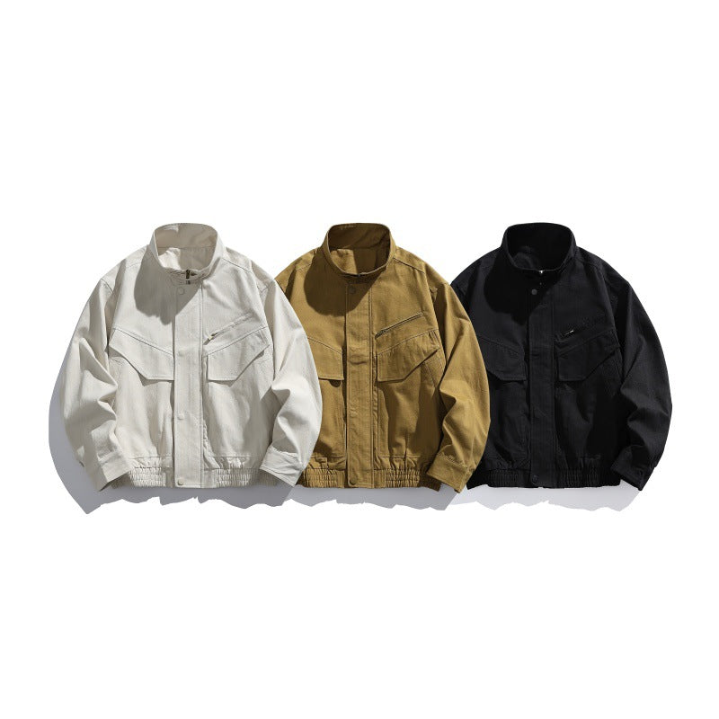 Men's Oversized Canvas Field Blouson with Utility Pockets and Stand-up Collar Mune Fashion