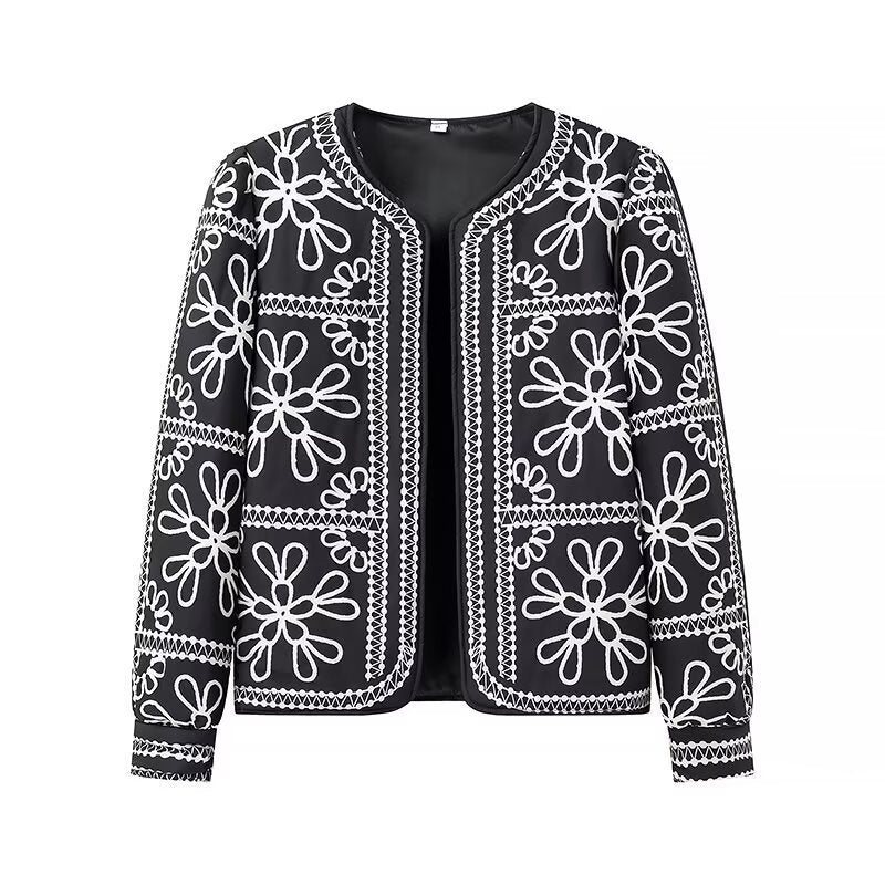 Women Open Blazer Jacket with Floral Allover Print, Round Neckline and Feminine Fit Mune Fashion