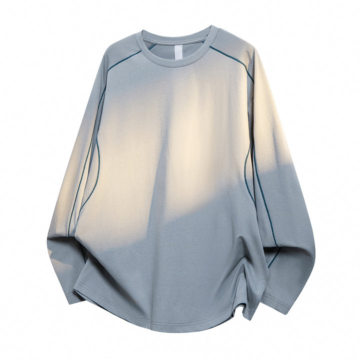 Damen Oversize-Langarmshirt aus Waffel‑ und Jersey‑Mix mit kontrastierenden Flatlocknähten Mune Fashion