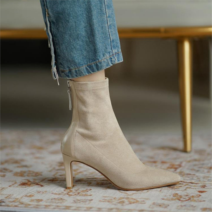 Women ankle-high ankle boots made of velour look with sock-like shaft and back zipper Mune Fashion