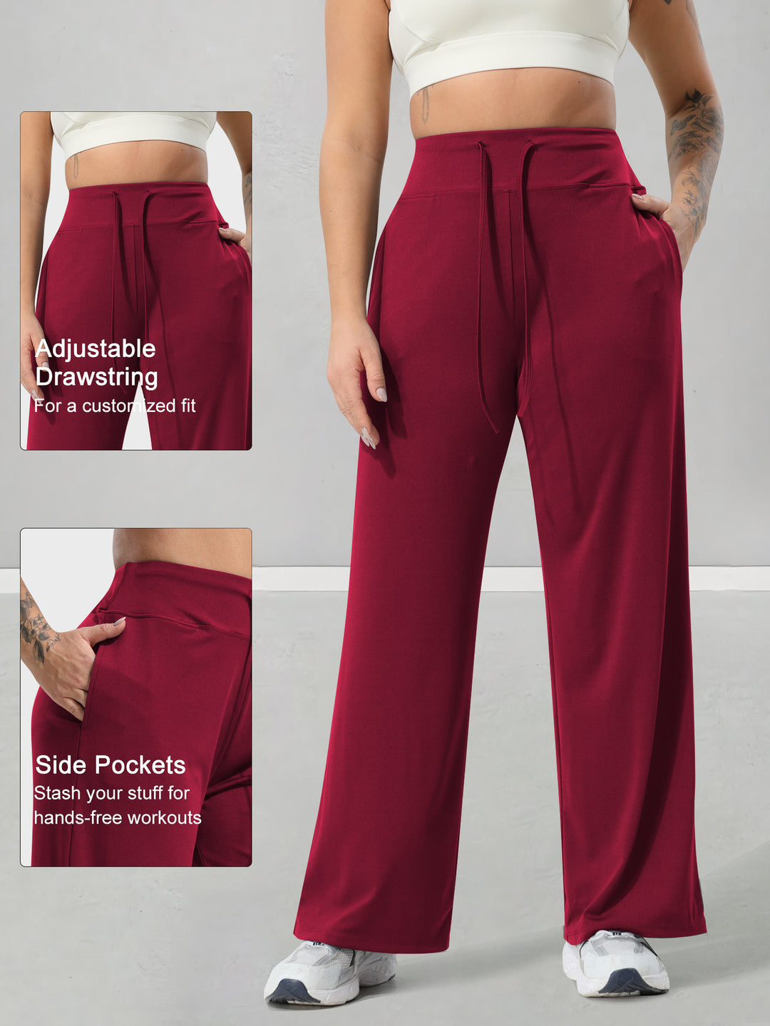 Women's jogging pants with high waistband, wide leg, drawstring, and side pockets Mune Fashion