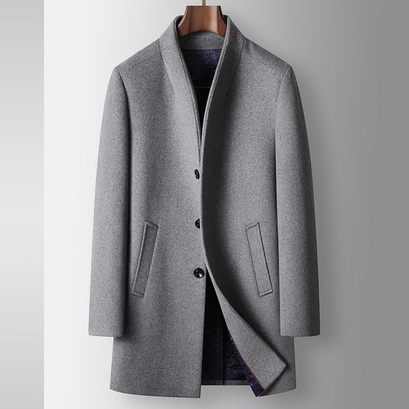 Men's Modern Wool Blend Coat with Stand Collar and Quilted Thermal Lining Mune Fashion