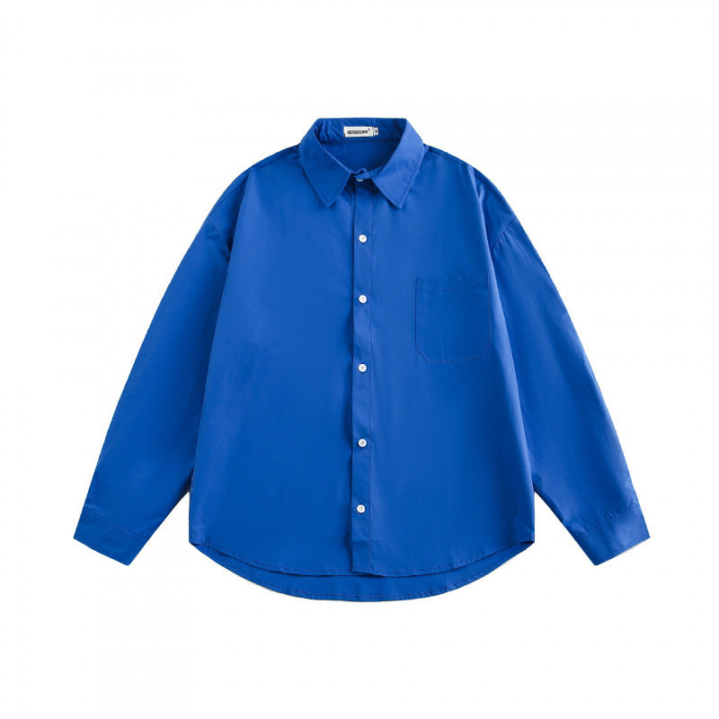 Unisex Loose-fitting oversized shirt made of cotton blend with Kent collar, chest pocket, and rounded hem Mune Fashion