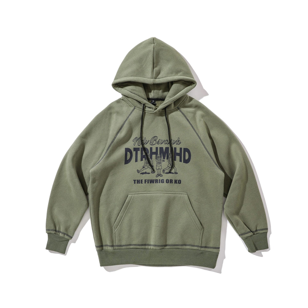 Unisex Oversize Hoodie with Raglan Seams, Kangaroo Pocket and Vintage Print Mune Fashion