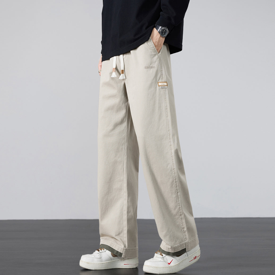 Men's Wide Cotton Canvas Pants in Wide Leg with Drawstring Waist Mune Fashion