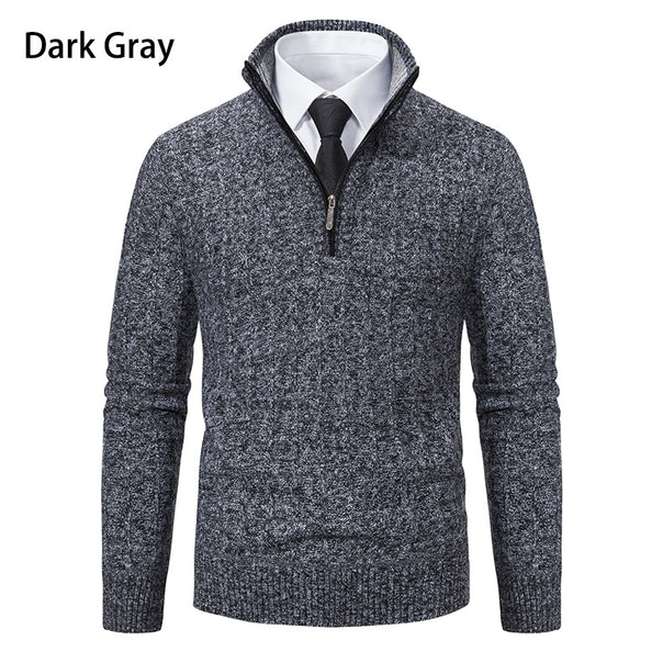 Men's fine knit half-zip pullover with cable pattern and structured melange look Mune Fashion