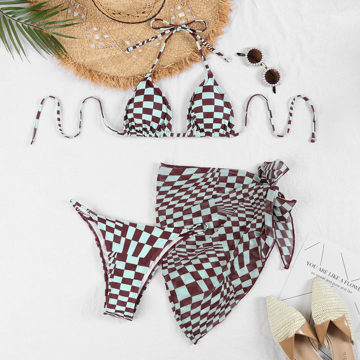 Women's bikini set with trendy check pattern and playful wrap skirt Mune Fashion