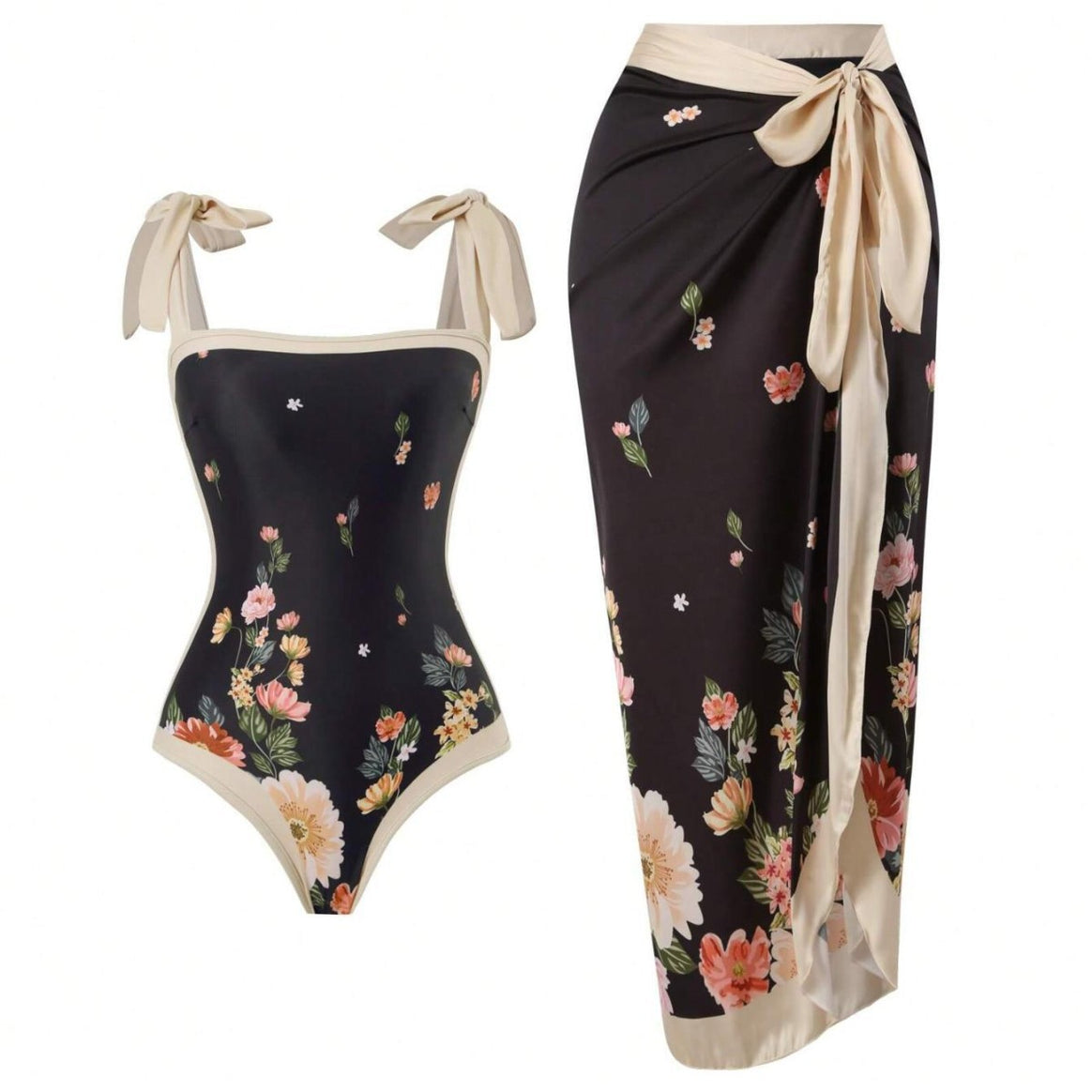 Women Elegant Swimsuit with Floral Accents and Fashionable Wrap Skirt Mune Fashion