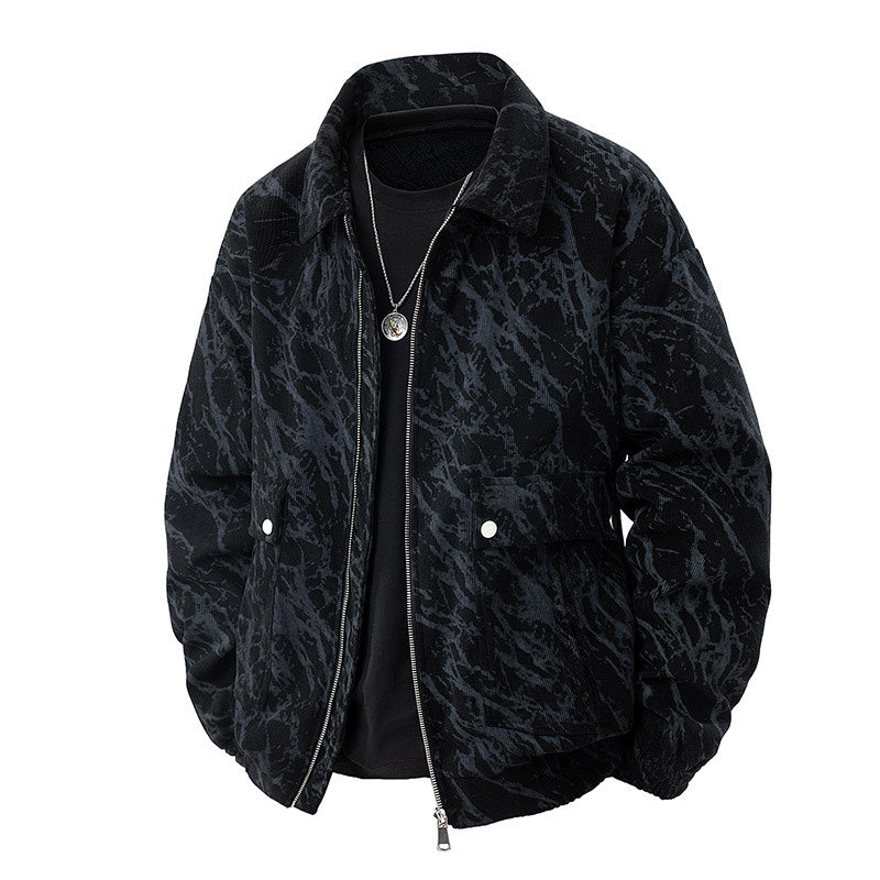 Men's faux velvet bomber jacket in oversized boxy cut with two-way zipper & elastic hem Mune Fashion