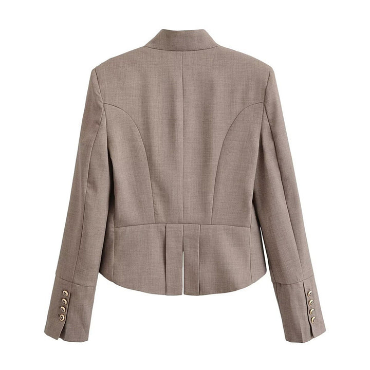 Women's Tailored Short Blazer with Decorative Double Button Placket and Shaped Hem Mune Fashion