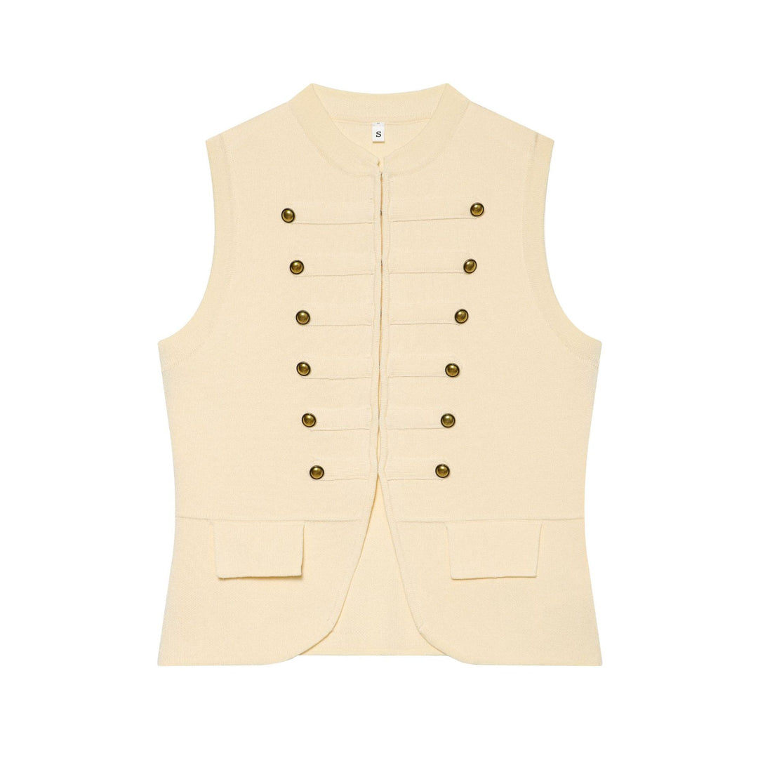 Women's knit vest in military style with golden decorative buttons Mune Fashion