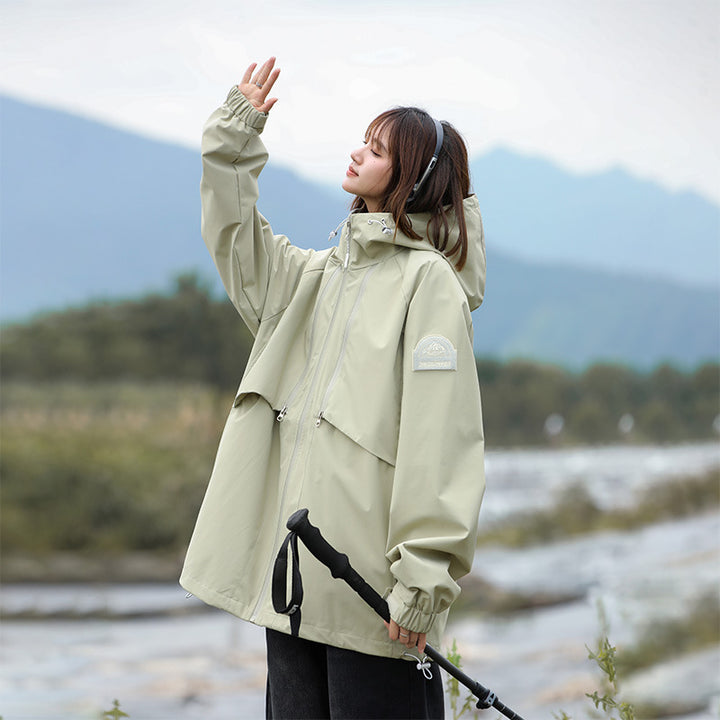 Women Lightweight Water-Repellent Oversized Functional Outdoor Jacket with Hood Mune Fashion