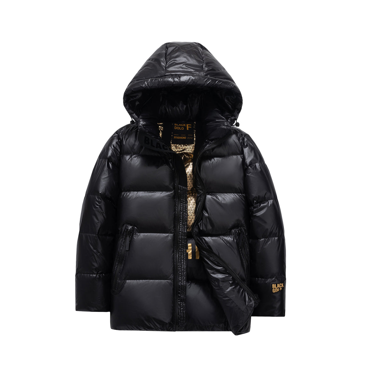 Men's shiny quilted down jacket with hood and high collar Mune Fashion