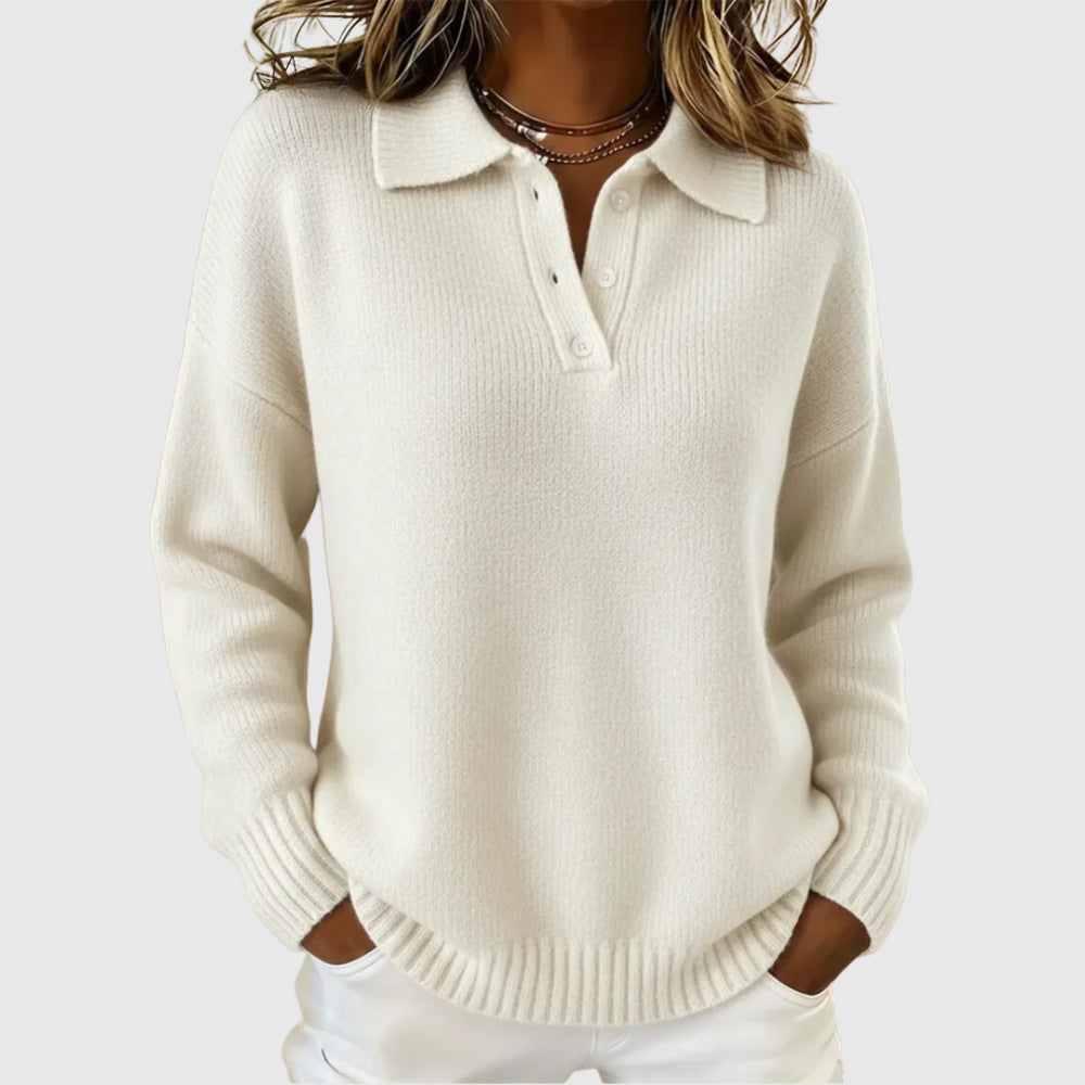Women's Sporty Knit Sweater with Henley Collar